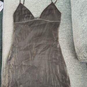 Stylish Silver  Slip Dress with rhinestone  Accents